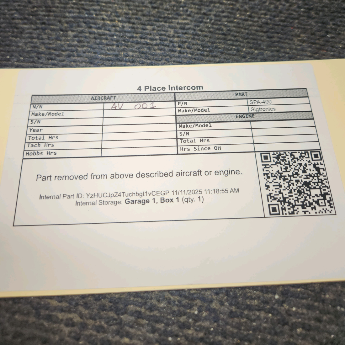 Used aircraft parts for sale, SPA-400 Sigtronics SPA-400 Cessna C175 4 Place Intercom