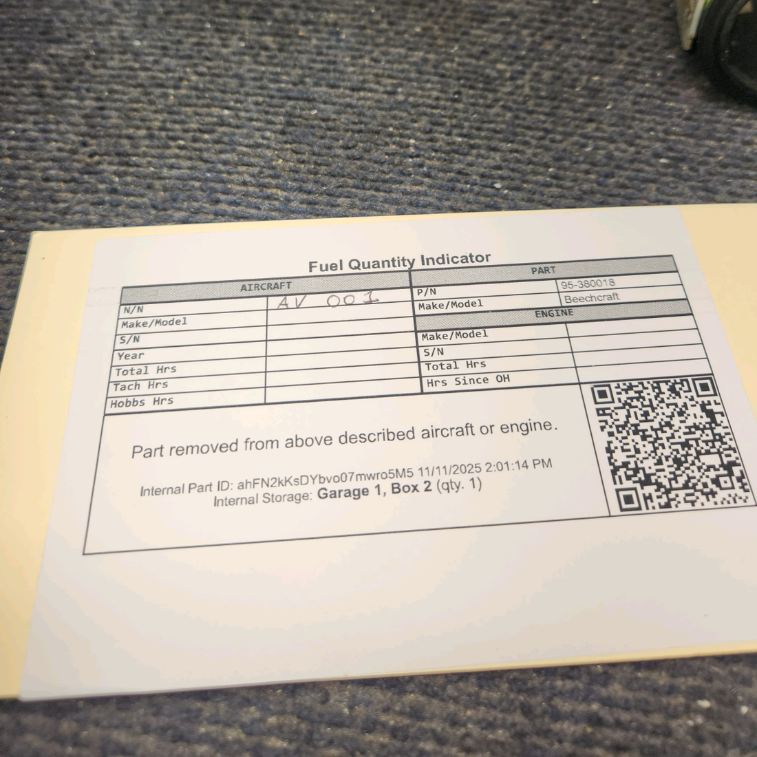 Used aircraft parts for sale, 95-380018 Beechcraft Beechcraft 95-B55 Fuel Quantity Indicator