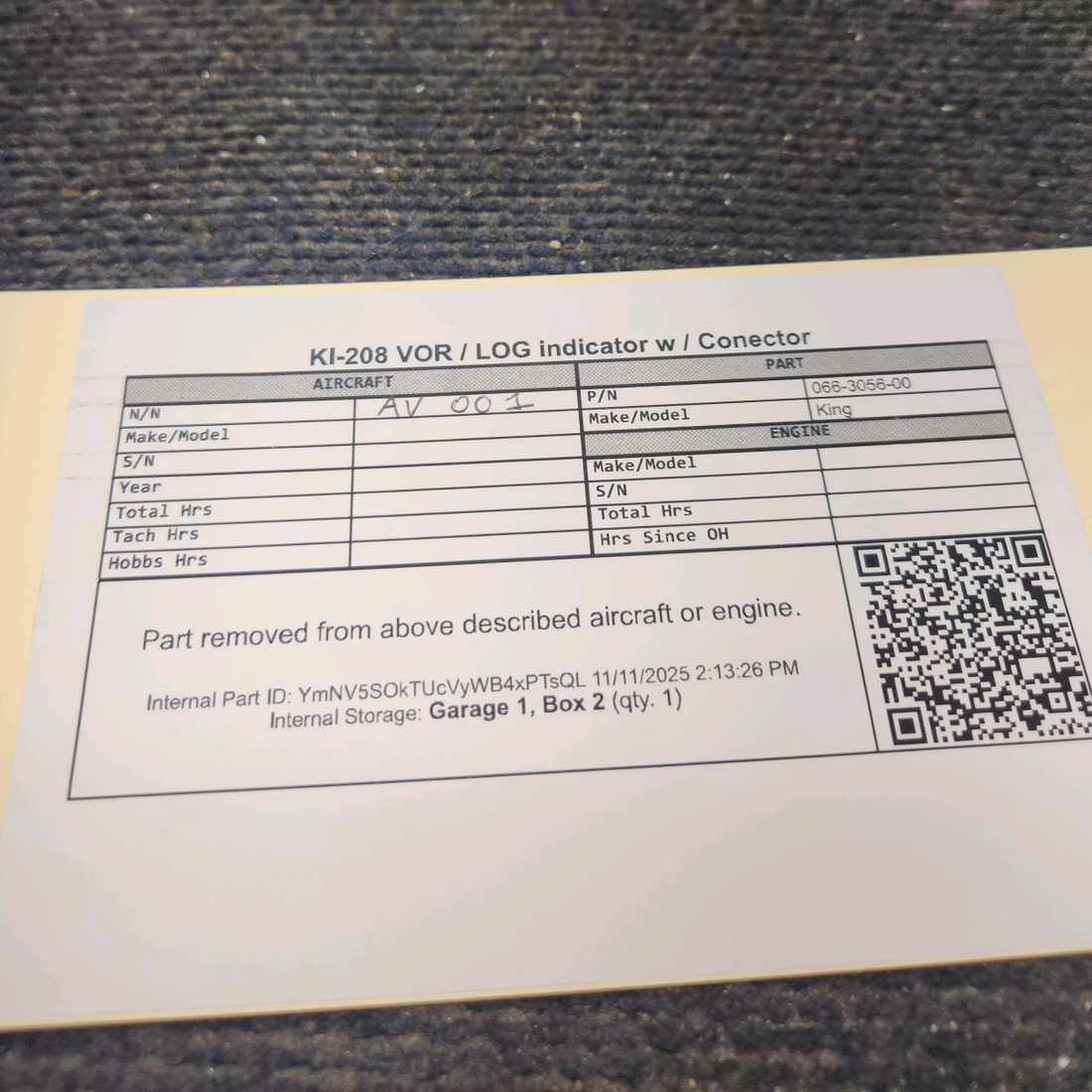 Used aircraft parts for sale, 066-3056-00 King KI-208 Beechcraft 95-B55 VOR / LOG indicator w / Connectors