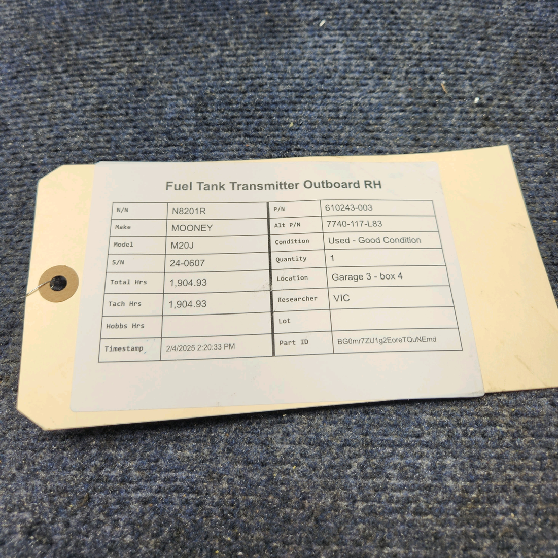 Used aircraft parts for sale, 610243-003 MOONEY M20J FUEL TANK TRANSMITTER OUTBOARD   RH