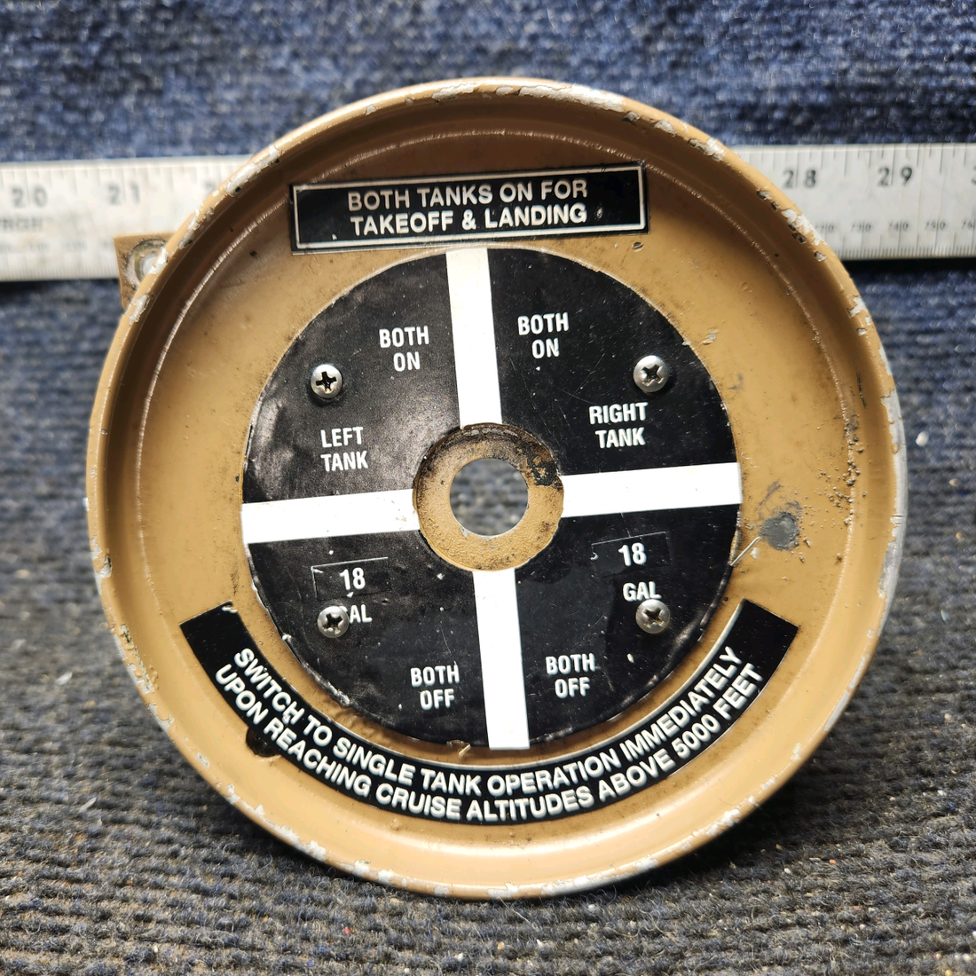 Used aircraft parts for sale, 0511198 Cessna 172E Fuel Selector Cup with Placard and Bracket