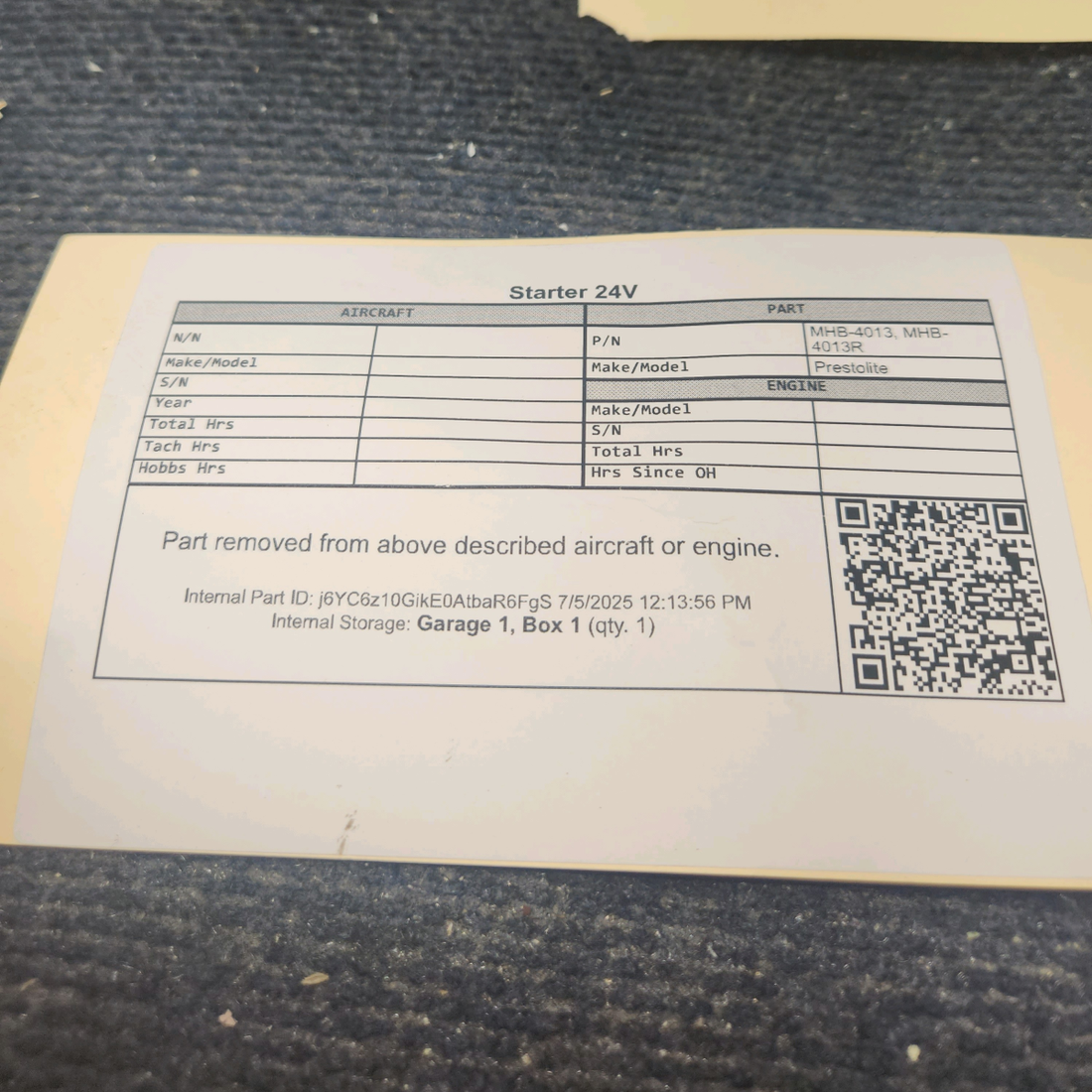 Used aircraft parts for sale, MHB-4013 Prestolite Starter 24V