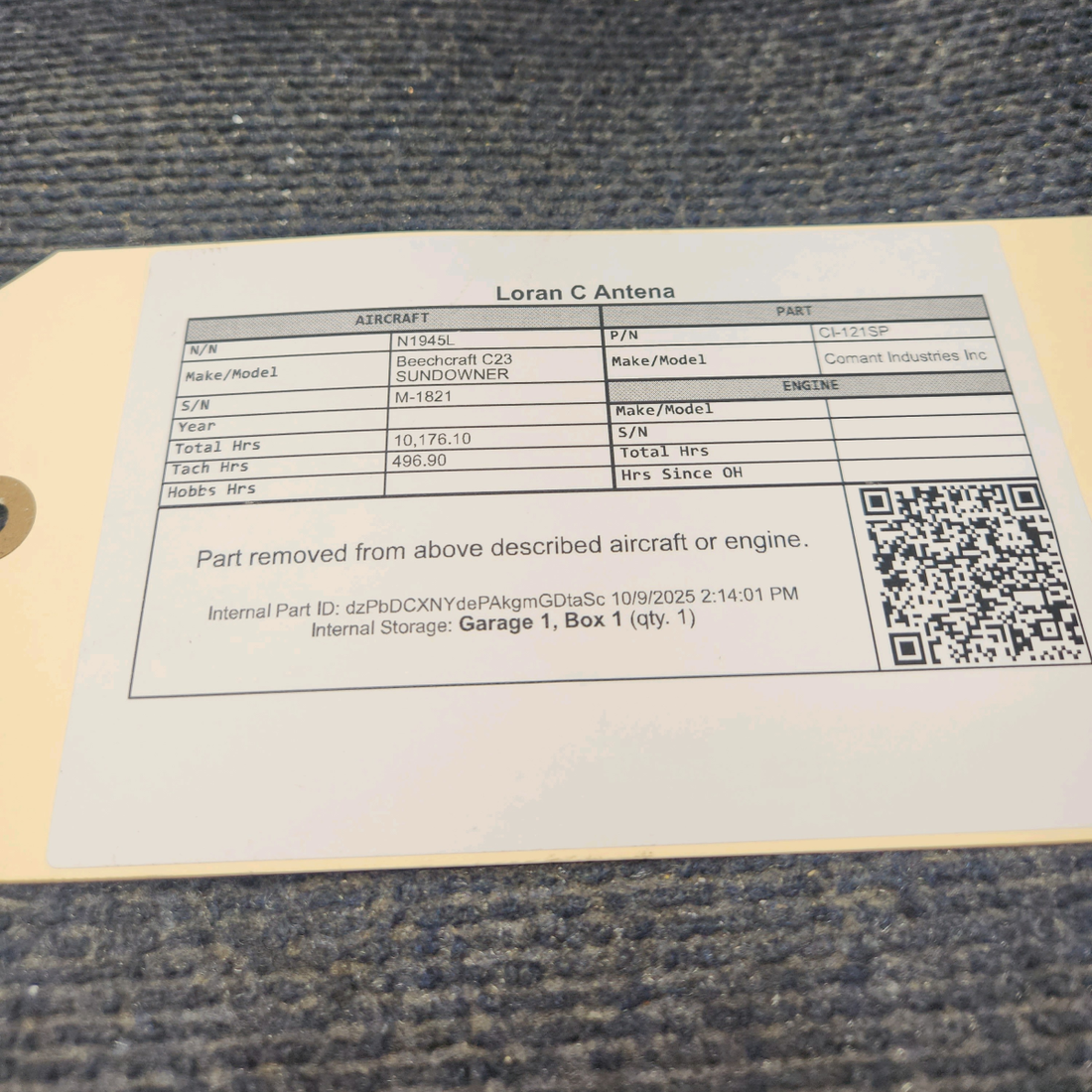 Used aircraft parts for sale, CI-121SP Comant Industries Inc Beechcraft C23 SUNDOWNER Loran C Antena