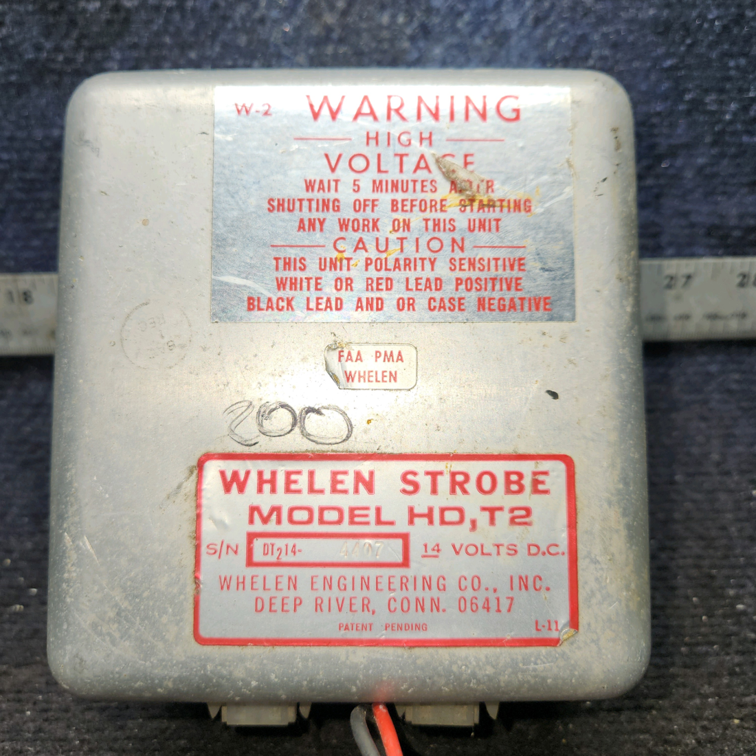 Used aircraft parts for sale, A413T2-14DF Whelen HD, T2 Strobe Light Power Supply 12V