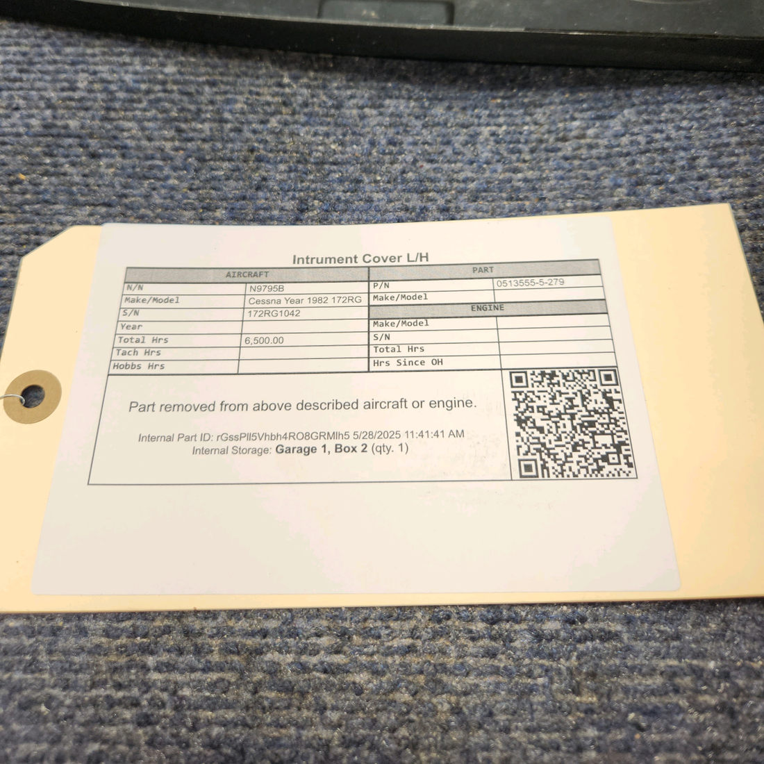 Used aircraft parts for sale, 0513555-5-279 Cessna 172RG Instrument Cover L/H