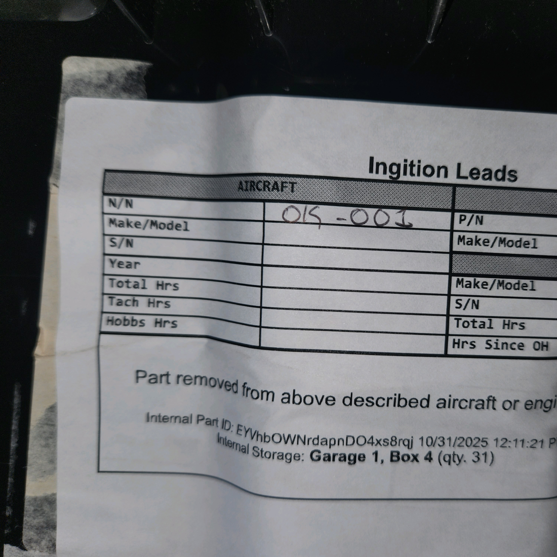 Used aircraft parts for sale, 100-15 Ward Aero Continental, Lycoming Ingition Leads
