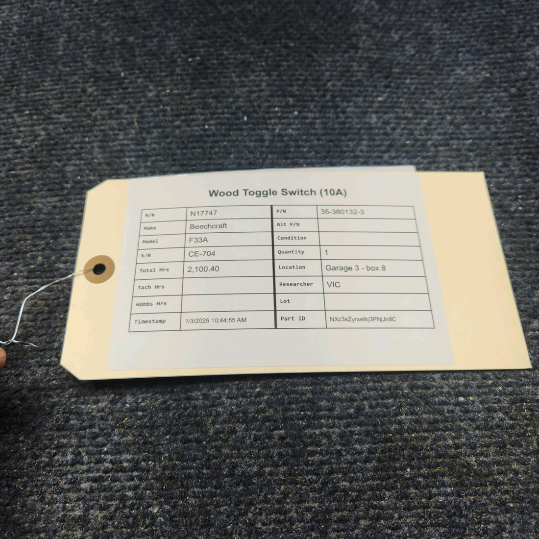 Used aircraft parts for sale, 35-380132-3 Beechcraft F33A WOOD TOGGLE SWITCH (10A)