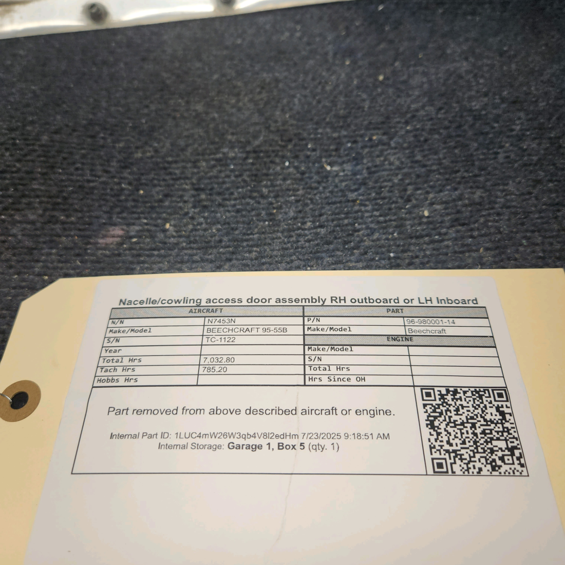 Used aircraft parts for sale, 96-980001-14 BEECHCRAFT 95-55B Nacelle Access Door – RH Outboard or LH Inboard