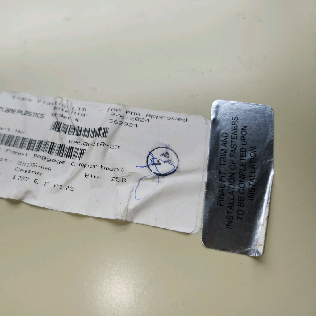 Used aircraft parts for sale, K0500210-23 McFarlane Aviation Cessna 172E Baggage Compartment