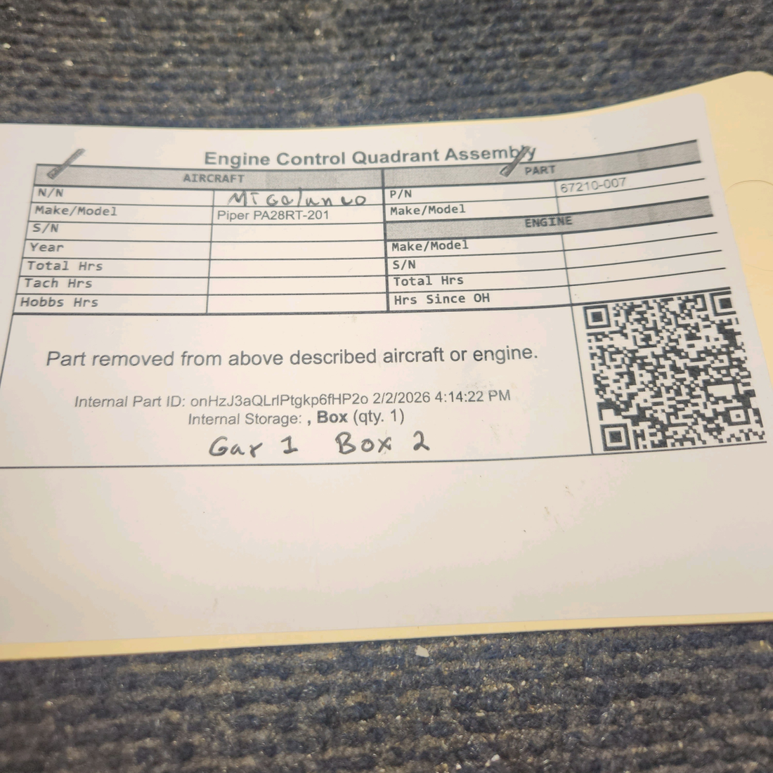 Used aircraft parts for sale, 67210-007 Piper PA28RT-201 Engine Control Quadrant Assembly