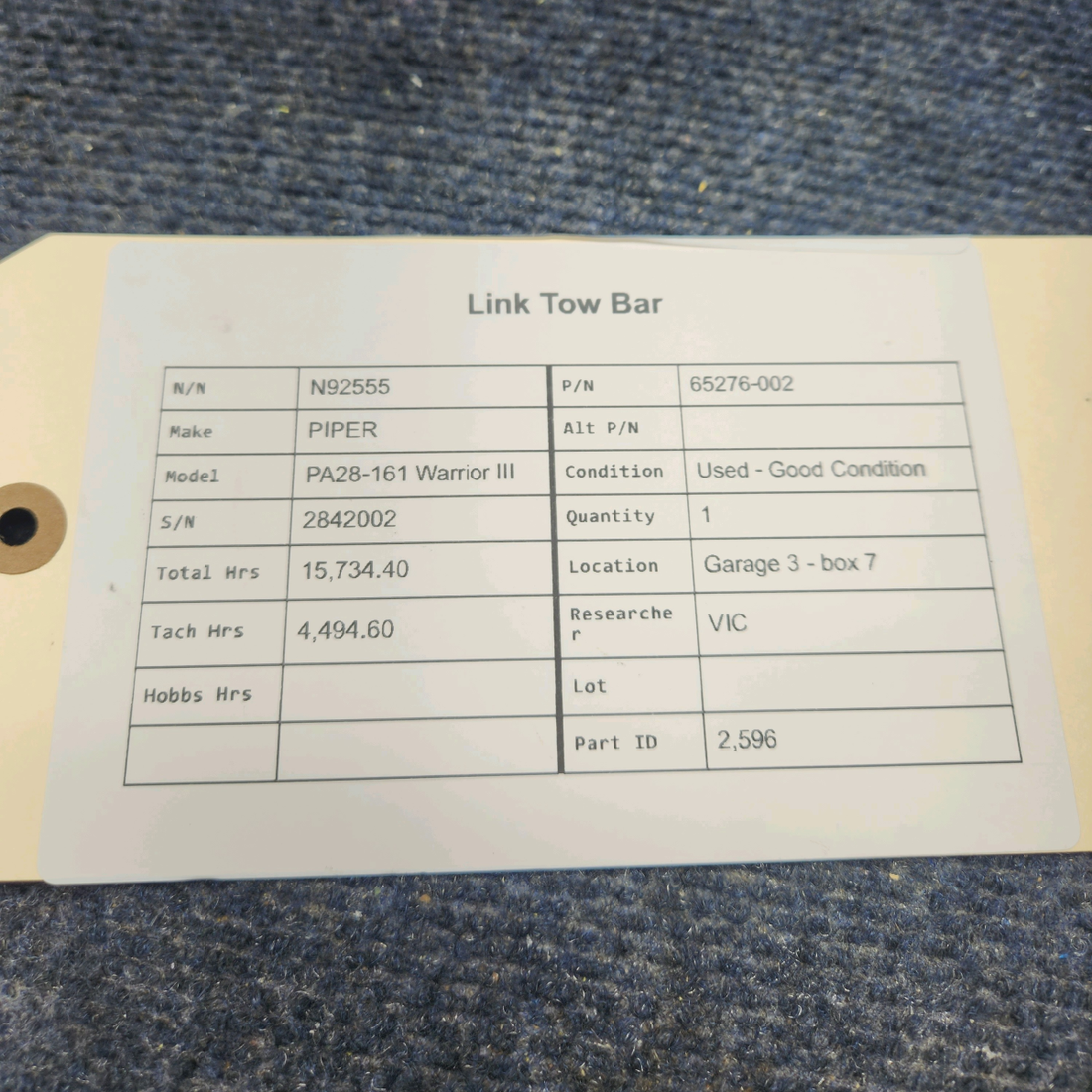 Used aircraft parts for sale, 65276-002 PIPER PA28-161 Warrior III LINK  TOW BAR