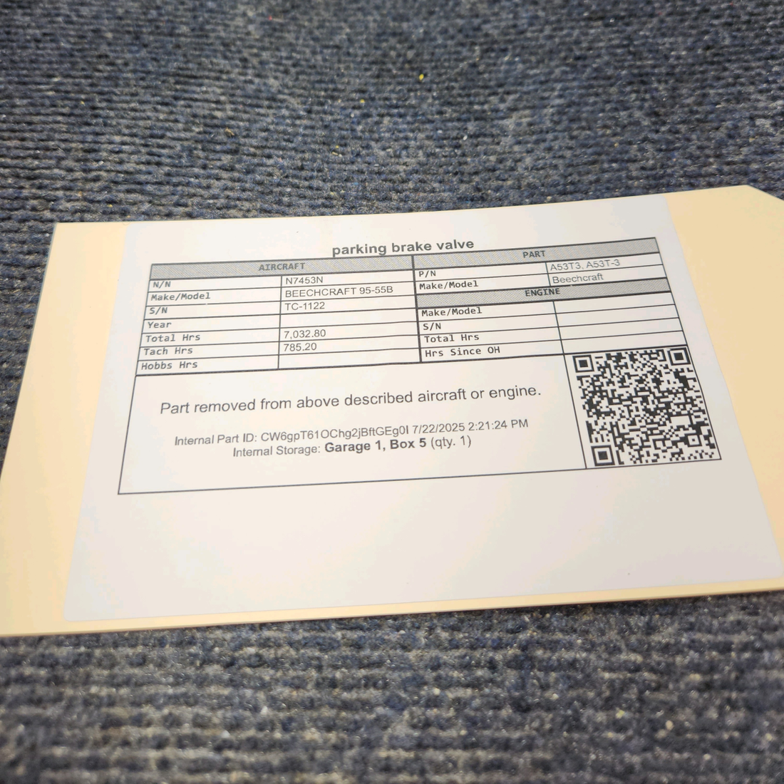 Used aircraft parts for sale, A53T3 Hoof BEECHCRAFT 95-55B Parking Brake Valve