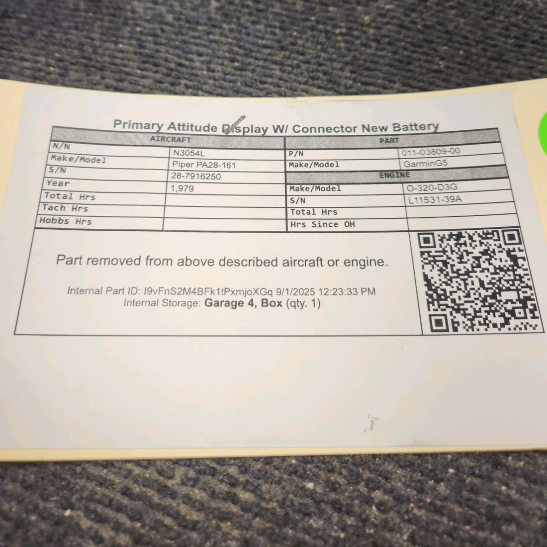 Used aircraft parts for sale, 95241-017 Piper PA28-161 Engine Gauge Cluster Assembly