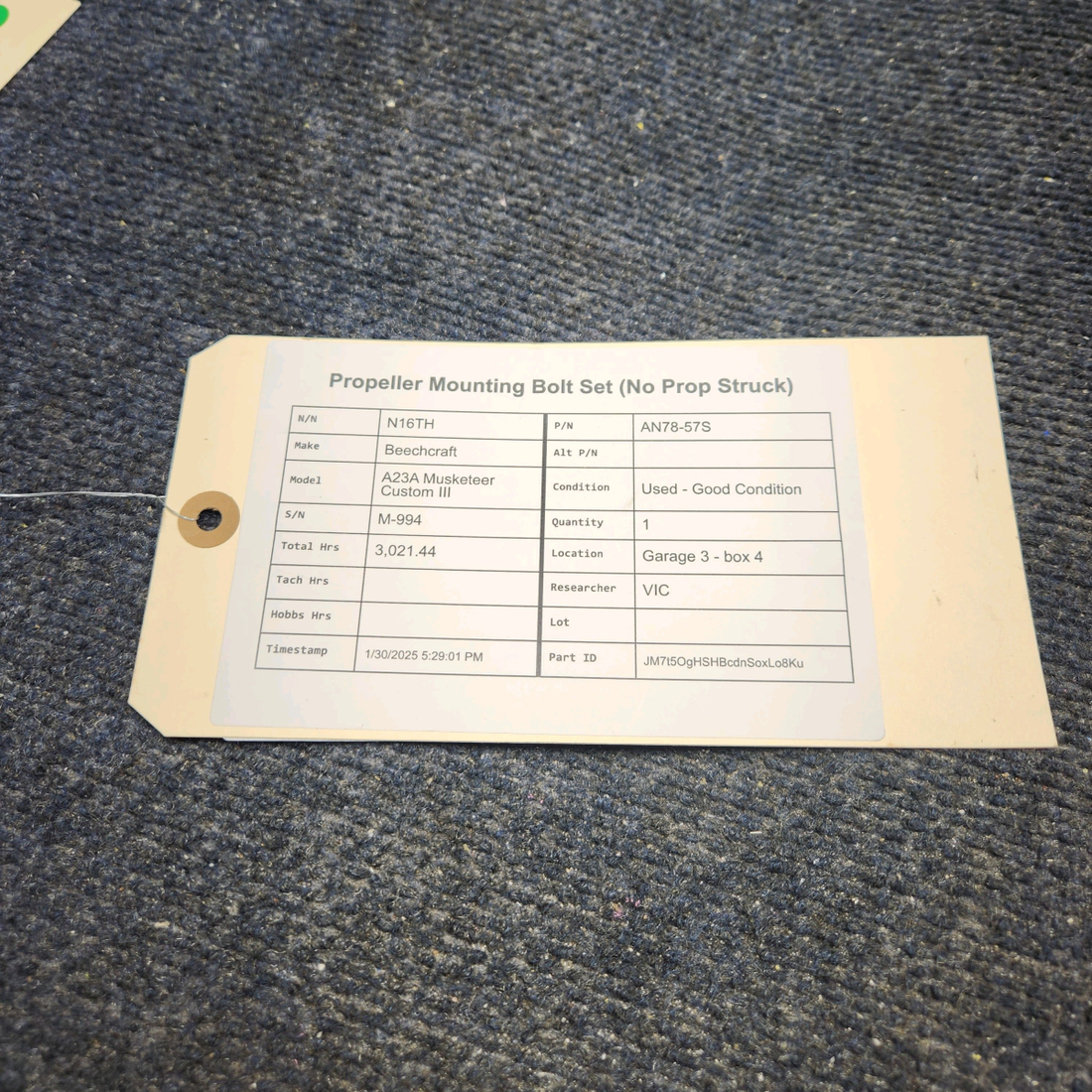 Used aircraft parts for sale, AN78-57S Beechcraft A23A Musketeer Custom III PROPELLER MOUNTING BOLT SET (NO PROP STRUCK)