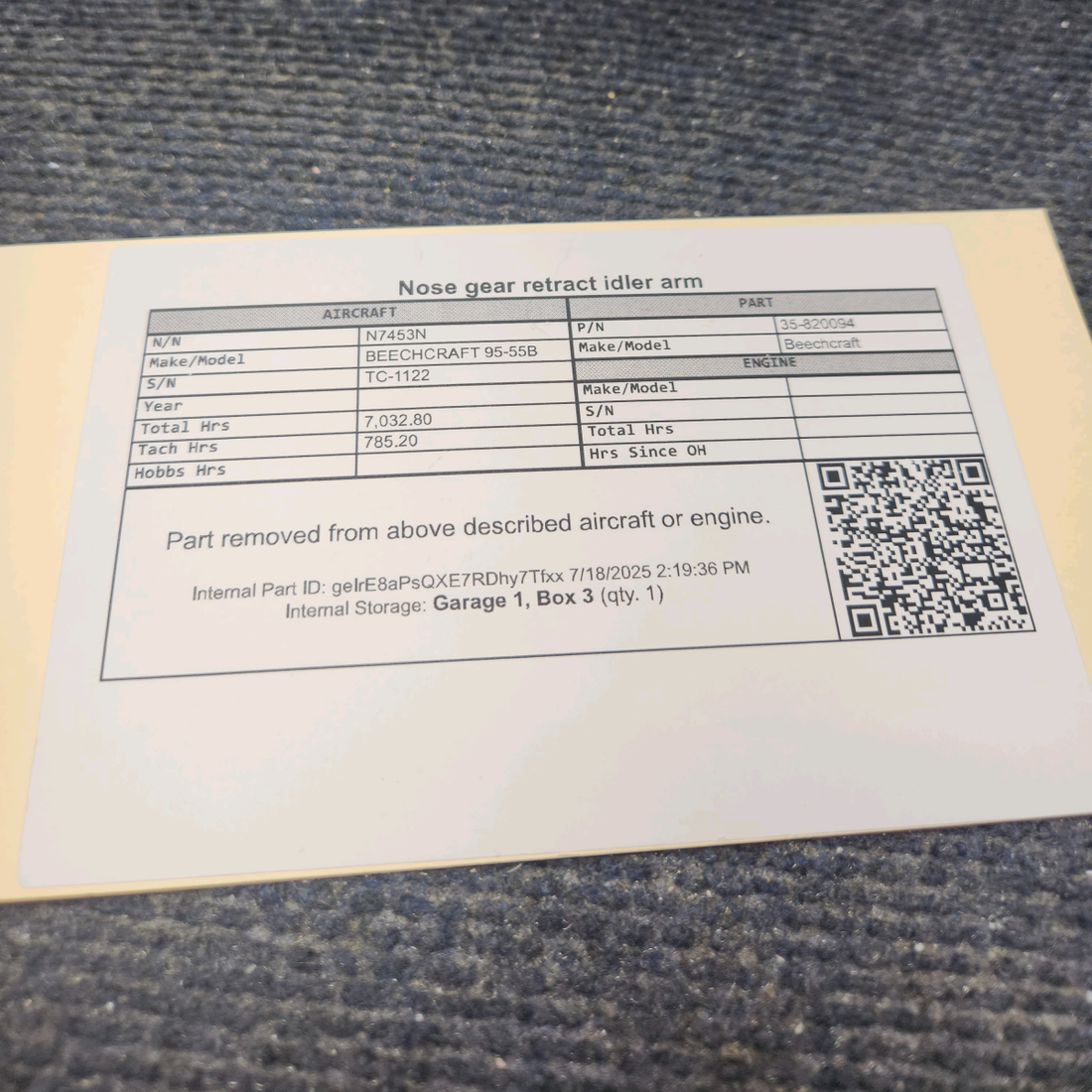 Used aircraft parts for sale, 35-820094 BEECHCRAFT 95-55B Nose Gear Retract Idler Arm