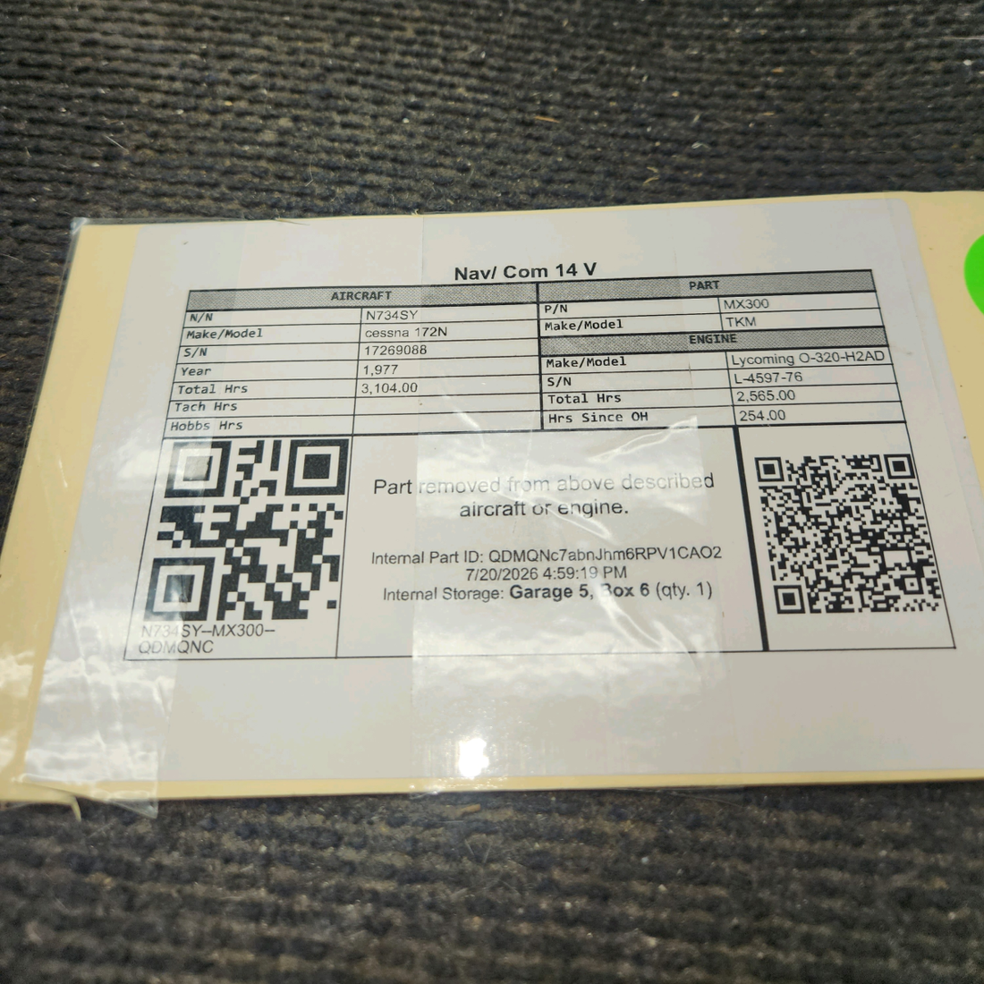 Used aircraft parts for sale, MX300 TKM cessna 172N Nav/ Com 14V  No Tray No Connector