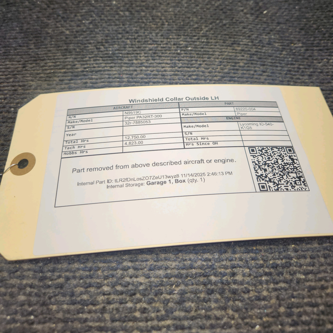 Used aircraft parts for sale, 69220-004 Piper PA32RT-300 Outside Windshield Collar - LH