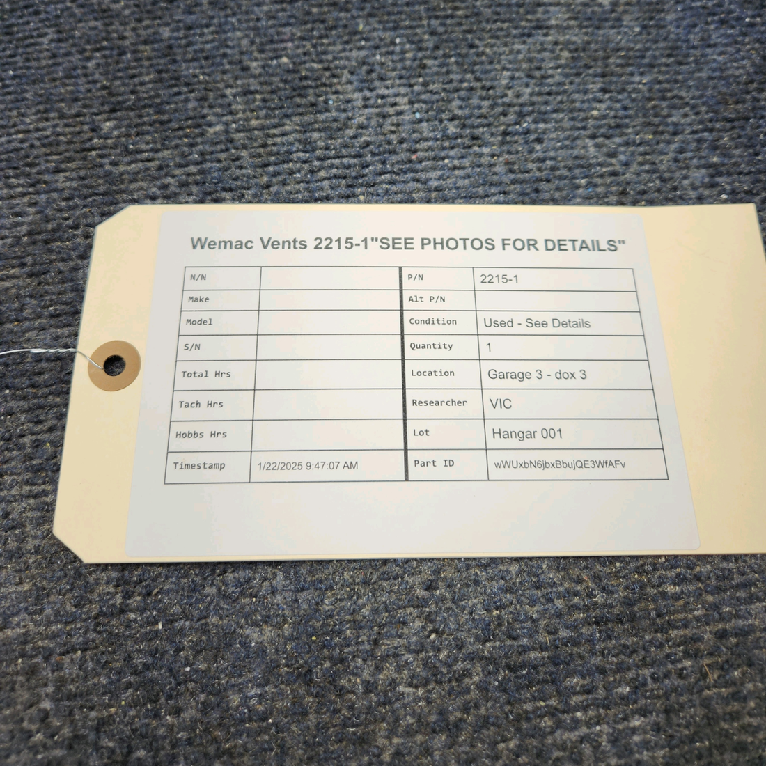 Used aircraft parts for sale, 2215-1 Beechcraft WEMAC VENTS 2215-1"SEE PHOTOS FOR DETAILS"