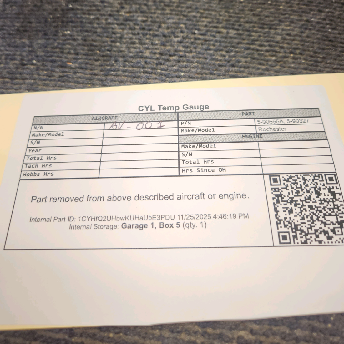 Used aircraft parts for sale, 5-90555A Rochester Piper PA-34-200T CYL Temp Gauge