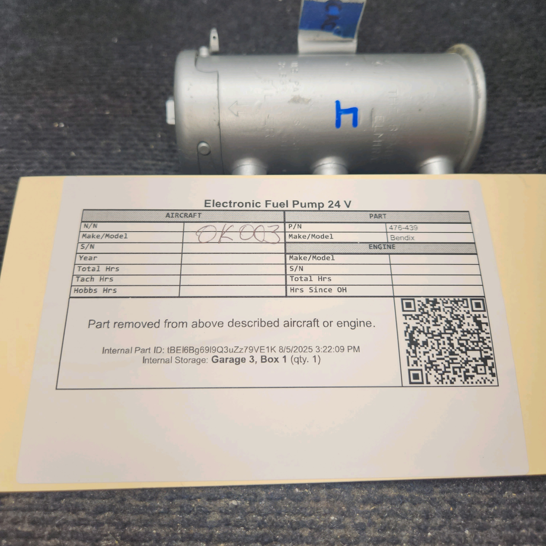 Used aircraft parts for sale, 476-439 Bendix Electronic Fuel Pump 24 V