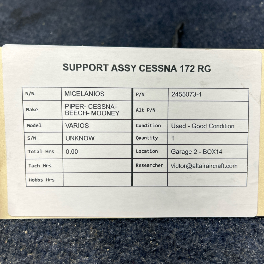 Used aircraft parts for sale, 2455073-1 PIPER- CESSNA-BEECH- MOONEY VARIOS SUPPORT ASSY CESSNA 172RG