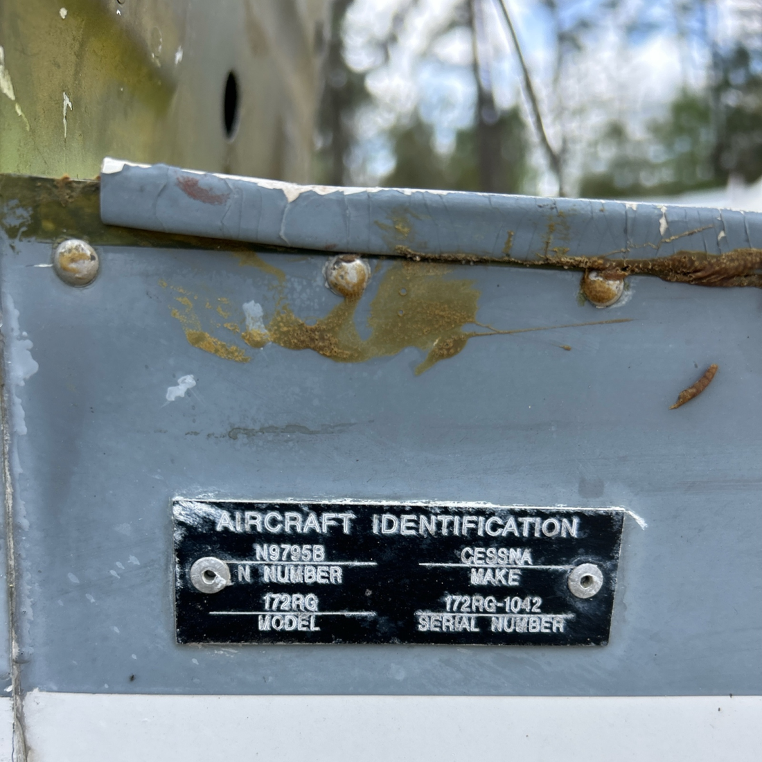 Used aircraft parts for sale, N9795B Cessna 172RG FUSSELAGE -DATA PLATE-LOOK BOOKS S/N 172RG1042